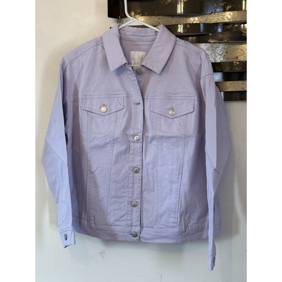 Wavvy Jacket Women Size M Purple Cotton Long Sleeve Pocket Collared Button Down - Picture 2 of 8